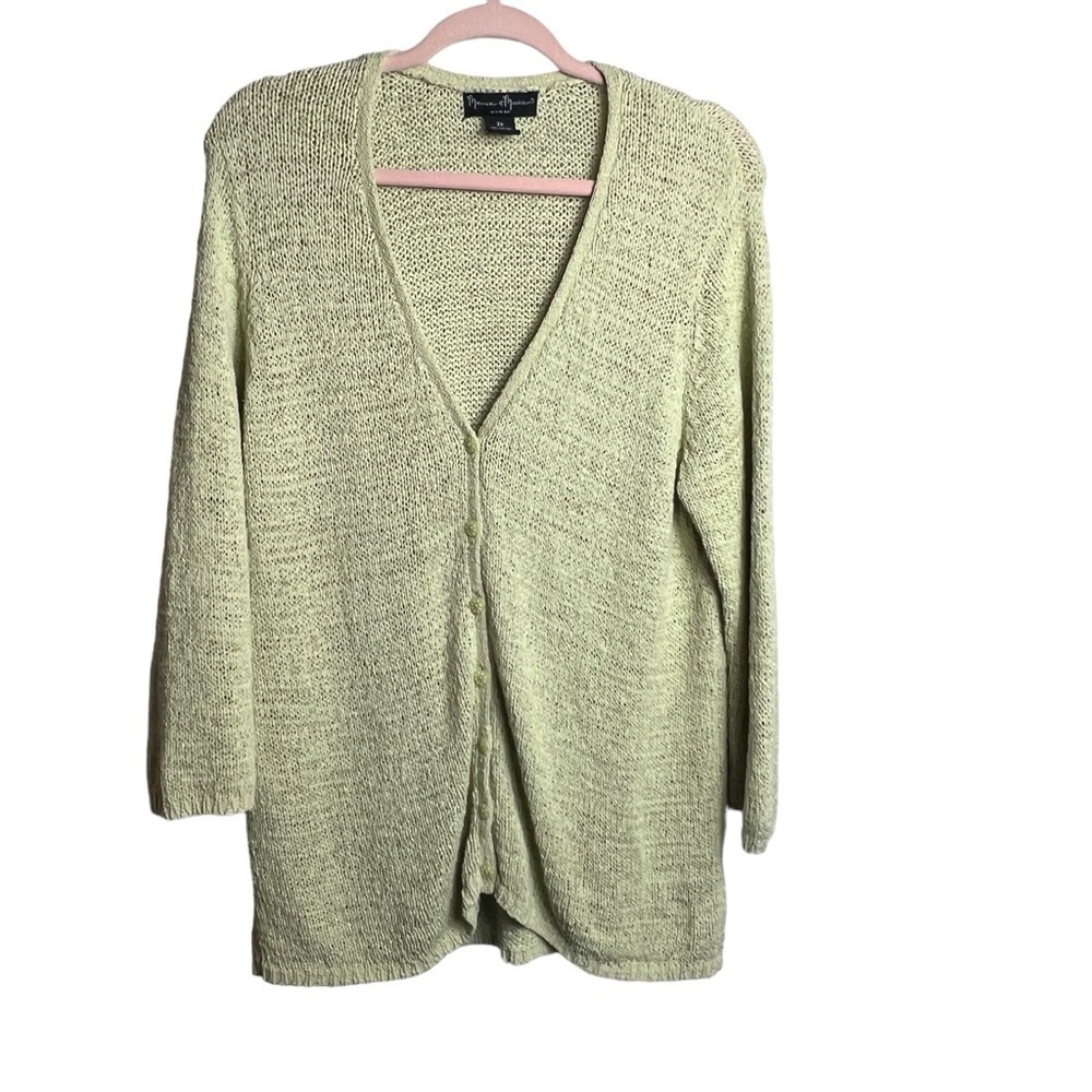 Mercer & Madison Cardigan Women's Size 2X Button Closure 3/4 Sleeve Yellow/Green